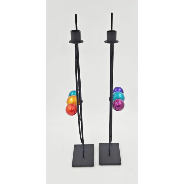 Rick Martin Signed Abstract Modernist Memphis Pop Art Steel Candlesticks Pair For Sale - Image 9 of 14