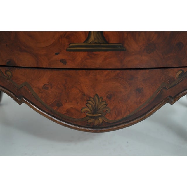 Italian Style Burl Wood Bombe Painted Commode Chest For Sale - Image 16 of 17