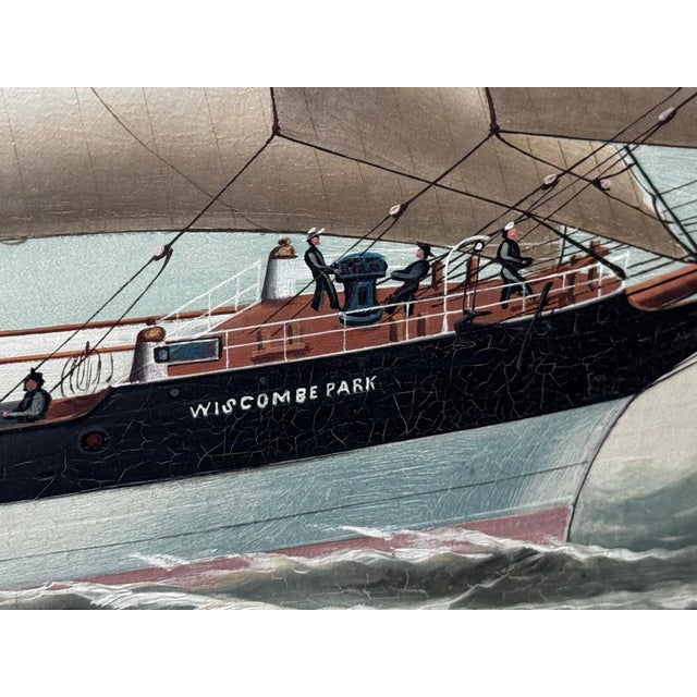 Large Antique Maritime Oil of the Square Rigger Wiscombe Park c.1910-1917 For Sale - Image 15 of 18