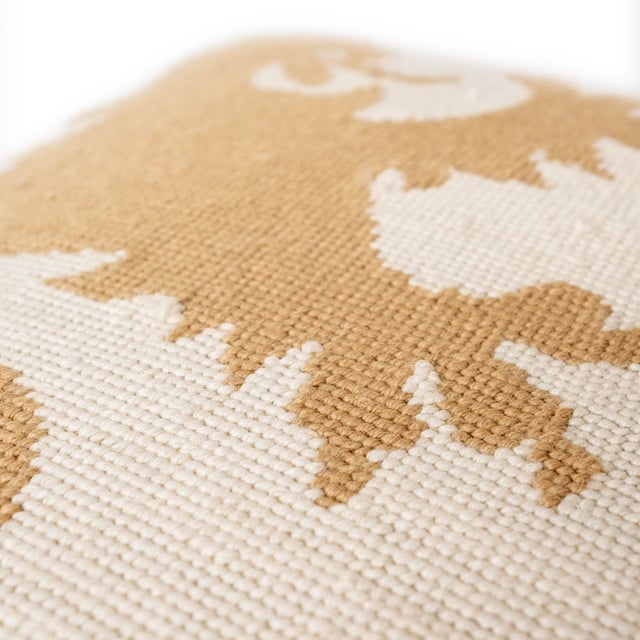 Embroidered Griffon Lion Decorative Pillow – Oatmeal & Khaki Velvet Back For Sale - Image 9 of 10