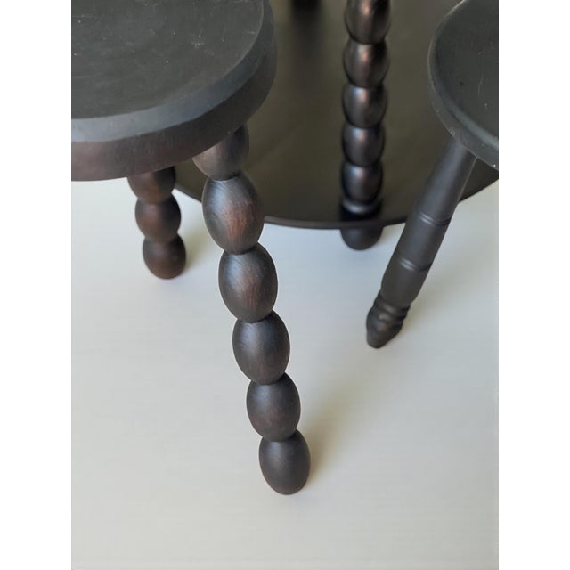 Black Black-Stained Wooden Side Table and Stools, 1950s, Set of 3 For Sale - Image 8 of 9