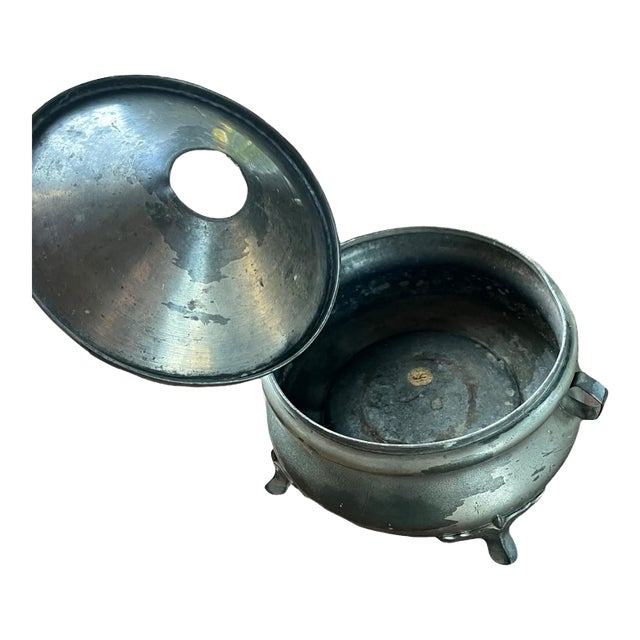 Antique Pewter Spittoon Funnel Lid 7” Saloon Tobacco Cuspidor For Sale