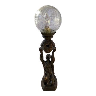 1920s Art Deco Joan of Arc Table Lamp, Orig Crackle Glass Shade La Belle Specialty Co For Sale