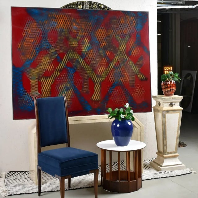 Large scale stenciled painting by Jack Beckemeyer. The piece is well documented with three notes included. One note card...