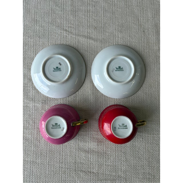 Vintage Victoria Czechoslovakia Porcelain Teacups & Saucers - a Pair For Sale In New York - Image 6 of 12