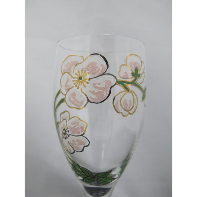 Glass Perrier Jouet Art Nouveau Hand Painted Belle Epoque Flower Champagne Flute Set For Sale - Image 7 of 10