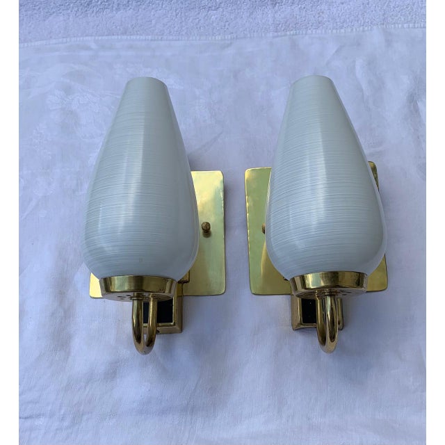 Stilnovo 1950s Stilnovo Style White Black and Brass Sconces - a Pair For Sale - Image 4 of 10