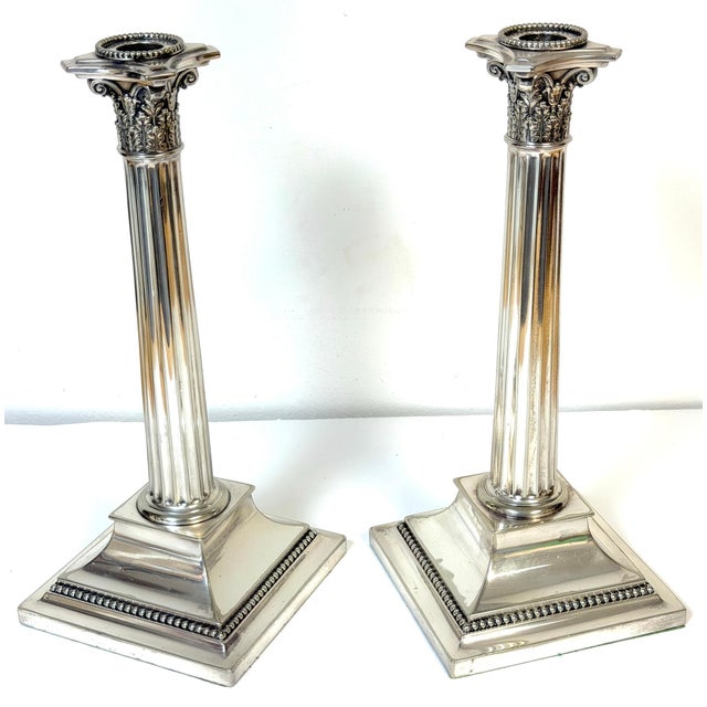 Pair of Sheffield Plated Corinthian Column Candlesticks Attributed to Elkington For Sale In West Palm - Image 6 of 12