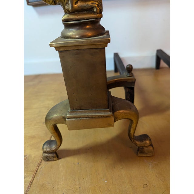 20th Century Brass Lion Andirons - a Pair For Sale - Image 4 of 9
