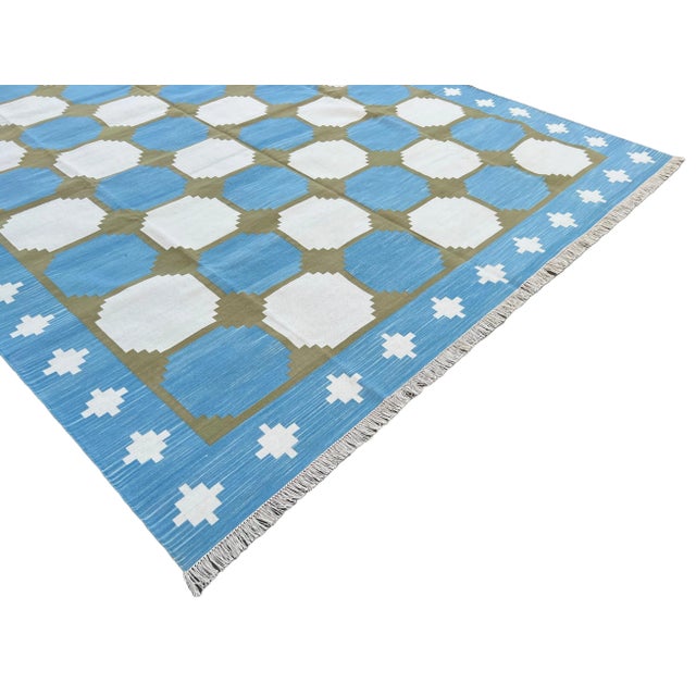 Not Yet Made - Made To Order Not Yet Made - Made To Order Handmade Cotton Area Rug Vegetable Dyed Sky Blue and Olive Green Vista Rug-8'x10' For Sale - Image 5 of 11