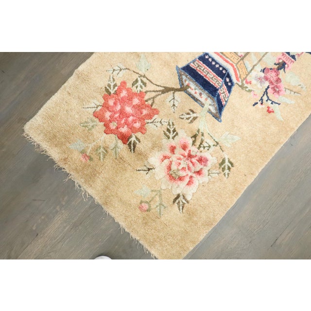 Textile Early 20th Century Zabihi Collection Stunning Ivory Chinese Batou Floral Rug - 3'1" x 4'2" For Sale - Image 7 of 10