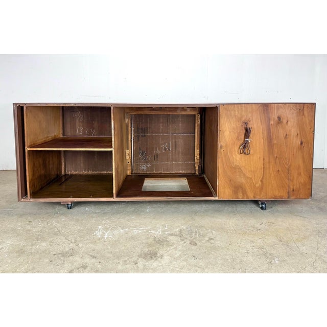 1960s Mid Century Modern Tambour Door Walnut Credenza / Media Cabinet / Bar Cabinet For Sale - Image 11 of 12