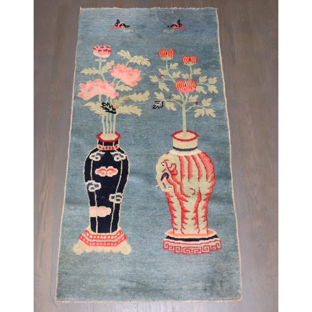 Early 20th Century Early 20th Century Light Blue Chinese Batou Small Rug - 2' x 4'2" For Sale - Image 5 of 6