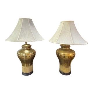 Mid 20th Century Mid Century Modern Frederick Cooper Brass Lamps With a Textured Rope Design For Sale