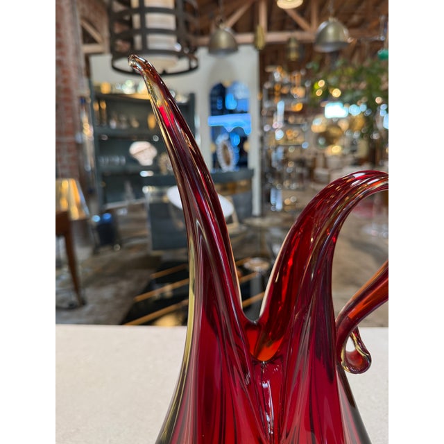Murano Murano Sommerso Glass Ewer Vase in Amber and Ruby, Italy, 1960s For Sale - Image 4 of 9