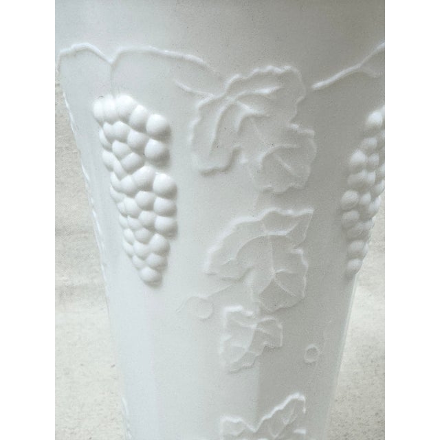 Glass Vintage Grape Vine Design Milk Glass Vase For Sale - Image 7 of 9