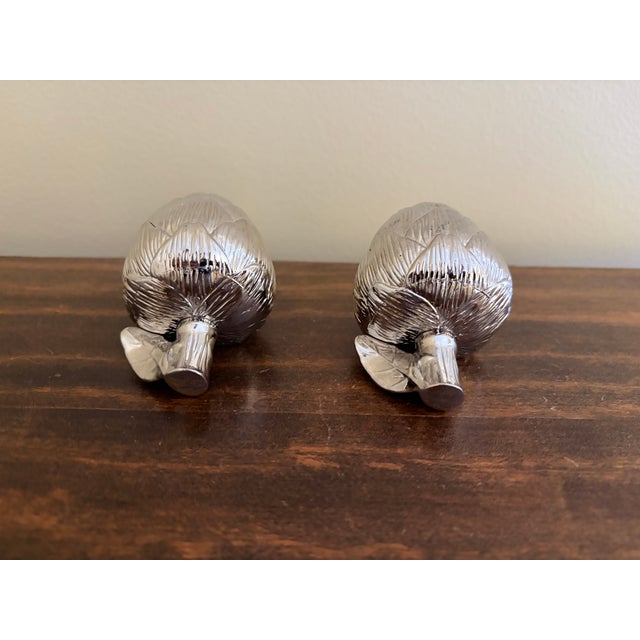 Metal Vintage Godinger Silver-Plated Artichoke Salt & Pepper Shakers - Pair For Sale - Image 7 of 11