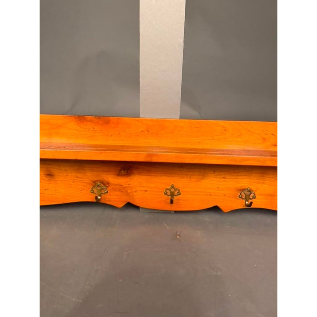 French 19th Century Cherry Wall-Mounted Shelf With Five Bronze Hooks, Circa 1890 For Sale In Indianapolis - Image 6 of 16