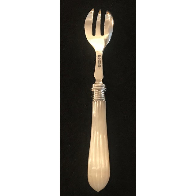 English Antique British Silver and Mother of Pearl Oyster Fork or Hors d'Oeuvres Fork For Sale - Image 3 of 6