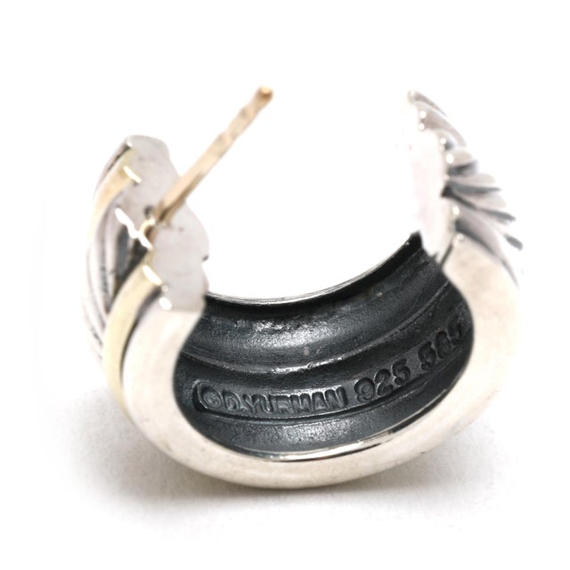 Modern David Yurman Cable Hoop Earrings, Sterling Silver & 14k Yellow Gold, Length .75 For Sale - Image 3 of 7