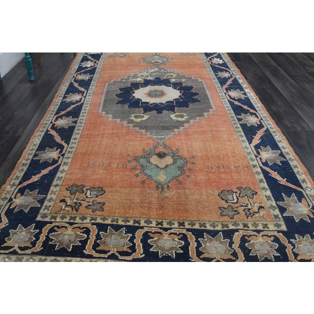 Boho Chic 1970s Vintage Handmade Wool Cotton Orange Area Rug For Sale - Image 3 of 11