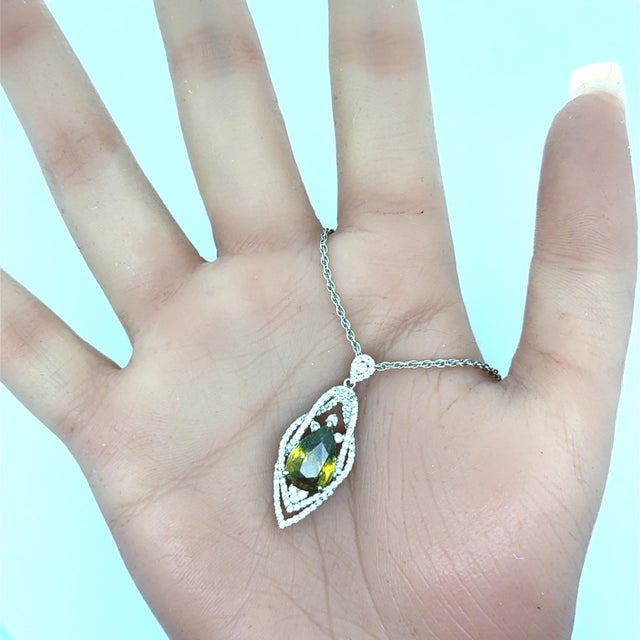 Metal 4.45 Carat Sphene Diamond Platinum Pendant Necklace For Sale - Image 7 of 7