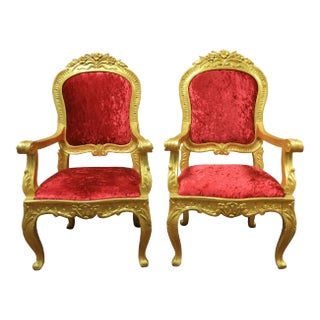 Louis XV Style Giltwood Armchairs - A Pair For Sale