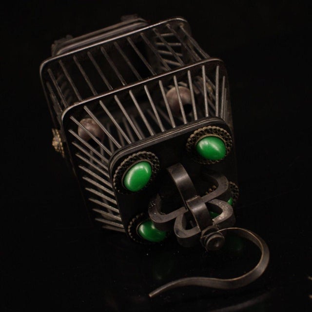 Late 19th Century Ebony Wood Cricket Cage With Gemstone Inlay, 200g, 9" Tall For Sale - Image 4 of 9