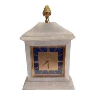 1930s Dunhill Art Deco Marble and Lapis Lazuli Mantel Clock For Sale
