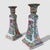 A Pair of Vintage Chinoiserie Hand Painted Porcelain Candlestick Holders Made in Macau