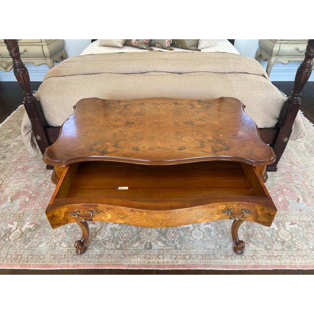 Elegant Antique French Inlaid Marquetry Bureau Plat Desk, dating to the late 19th century and exemplifying refined Louis...