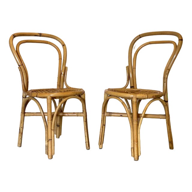 Set of Bamboo & Wicker Chairs, 1970s For Sale