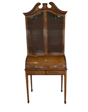 Antique Victorian Mahogany Inlaid Cylinder Bookcase