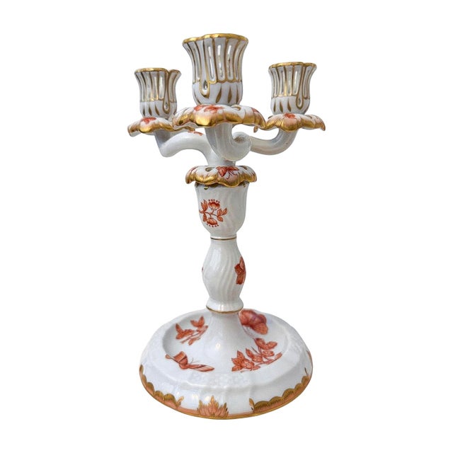 Late 20th Century Late 20th Century Herend Chinese Bouquet Rust Porcelain Candelabra — Pair For Sale - Image 5 of 11
