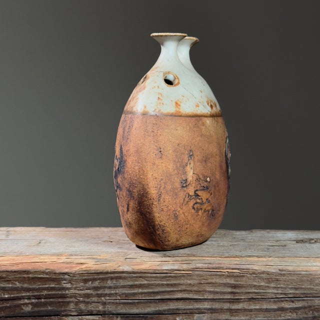 Vintage Mid-Century Double Spouted Shino Glazed Weedpot by Isabel Parks, Signed For Sale - Image 4 of 8