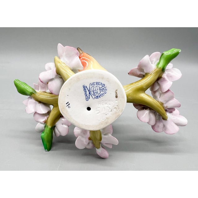 Vintage Herend Hungary Hand-Painted Songbird With Pink Blossoms – Porcelain Figurine - Cottagecore • Traditional • European Classic For Sale - Image 12 of 15