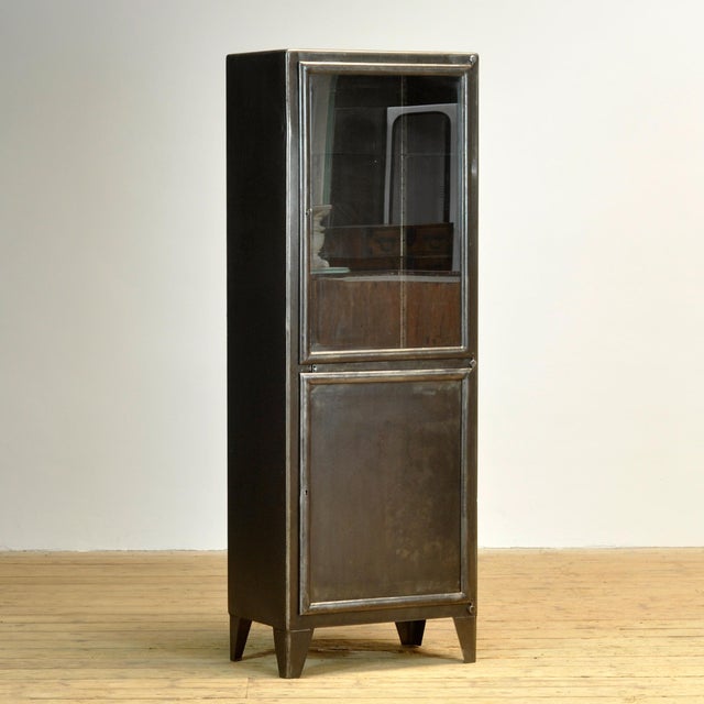 Industrial Black Glass and Iron Medical Cabinet from Kovona, 1950s For Sale - Image 3 of 14
