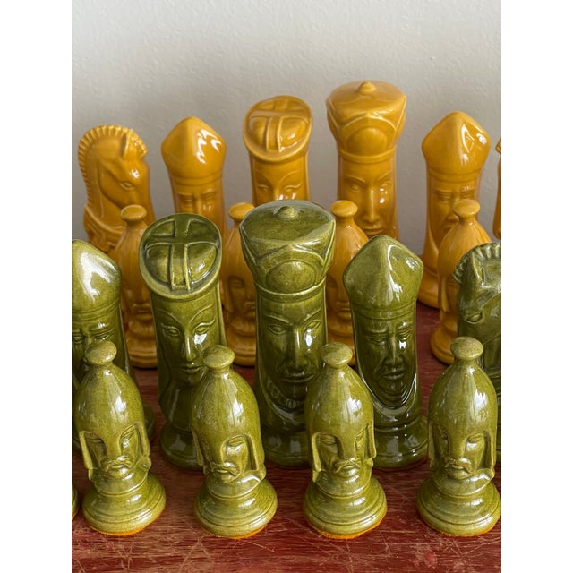Chess Set Ceramic Vintage Figurines For Sale - Image 4 of 7