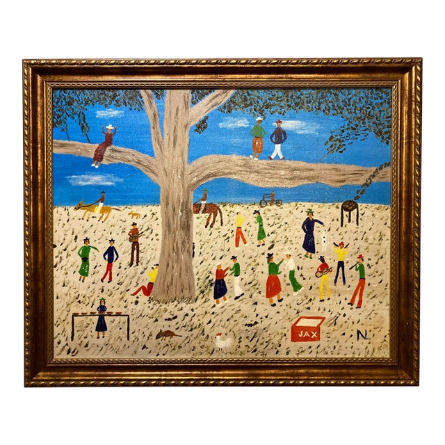 "Niloville Picnic" by Nilo Lamzas, New Orleans Louisiana, Nl Original Landscape Painting, Nature Park Painting, Oil on Canvas, Framed For Sale