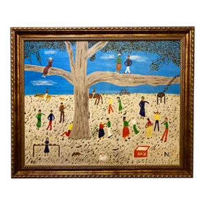 "Niloville Picnic" by Nilo Lamzas, New Orleans Louisiana, Nl Original Landscape Painting, Nature Park Painting, Oil on Canvas, Framed