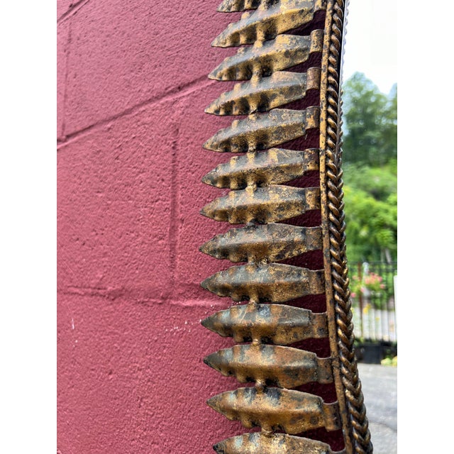 Large Spanish 1950's Oval Gilt Metal Sunburst Mirror For Sale - Image 12 of 12