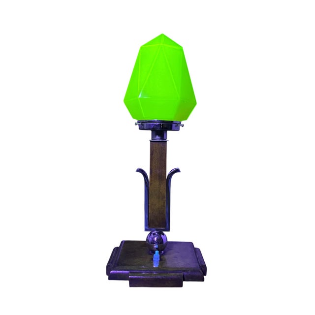 Art Deco Table Lamp with Uranium Glass Shade, Central Europe, 1920s For Sale - Image 9 of 13