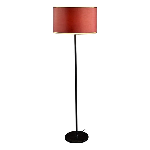 Floor Lamp with Bordeaux Shade and Leather Base from Staff Leuchten, 1970s For Sale