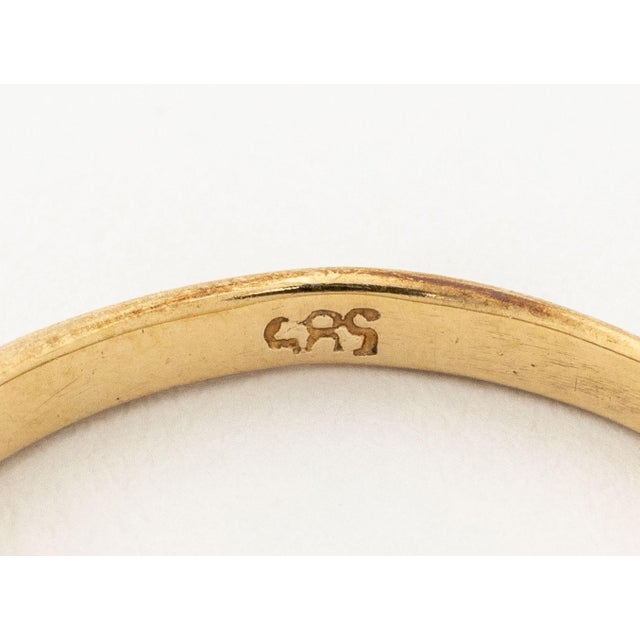 White Modernist Emerald and Diamond 14k Yellow Gold Band Ring For Sale - Image 8 of 8