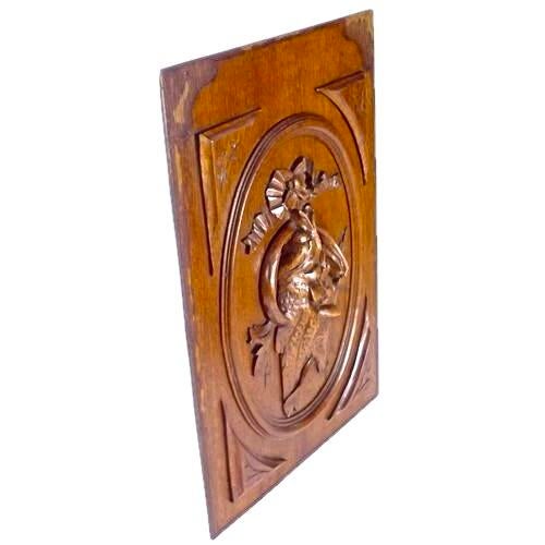 Antique hand-carved hanging Nature Morte wall panel. Part of a furniture wall panel and depicts a bundle of caught marine...