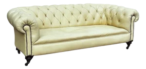 Victorian Buttoned Back Chesterfield Sofa in Leather on Brass Castors