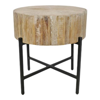 Mia Round Wood & Iron Side Table For Sale