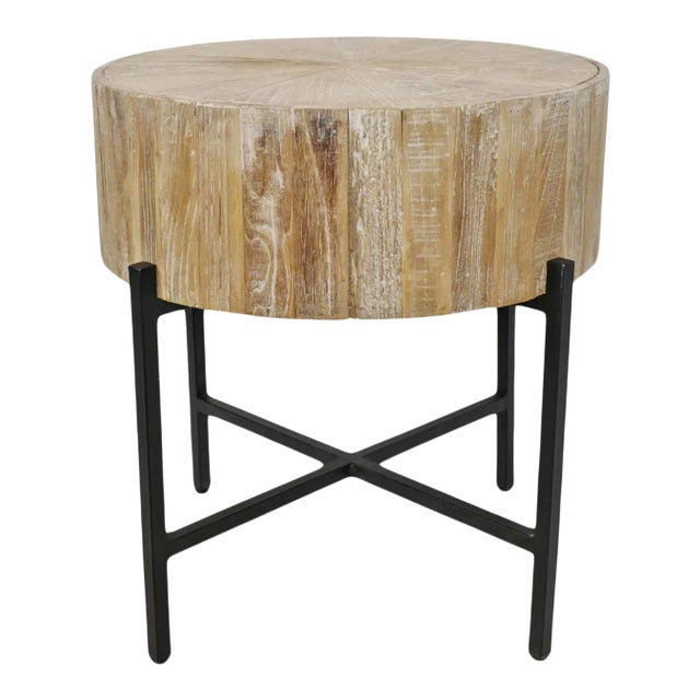 Mia Round Wood & Iron Side Table For Sale