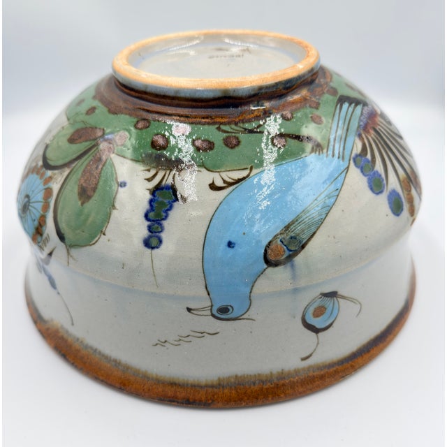 1950s Folk-Art Ken Edwards Palomar Tonala Pottery Hand Painted Punch Bowl W/Ladle For Sale - Image 13 of 17