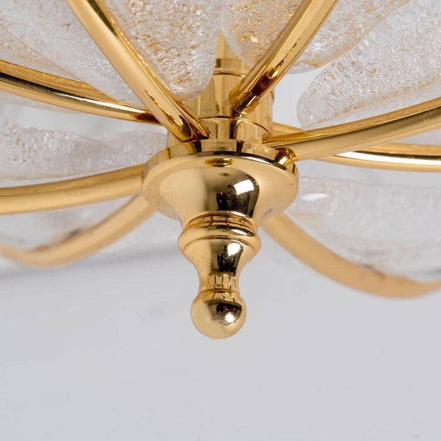 Murano Glass and Brass Eight Leaves Chandelier, 1960s For Sale - Image 3 of 12